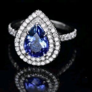 Beautiful Pear-Shaped Tanzanite & Diamond Tiffany Platinum Soleste Ring